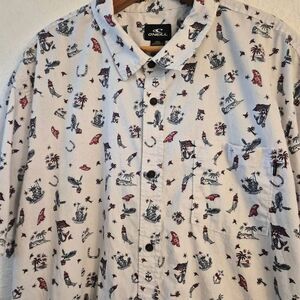 O'Neill Short-sleeved Button-down Shirt in Red White & Blue July 4th USA America
